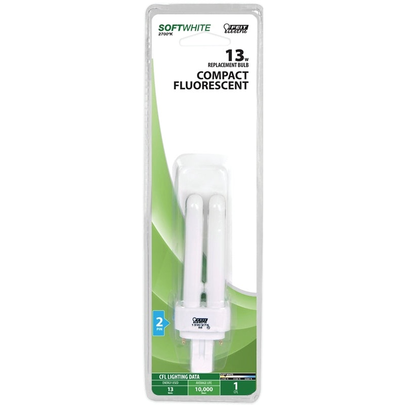 Feit Electric BPPLD13 Compact Fluorescent Bulb, 13 W, PL Lamp, GX23 Lamp Base, 780 Lumens, 2700 K Color Temp, Pack of 6