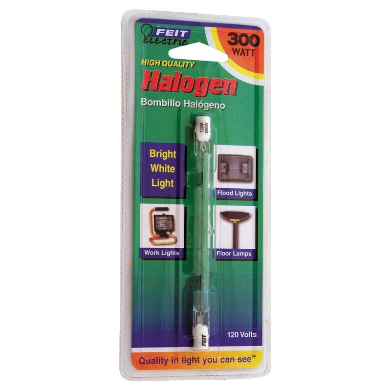 Feit Electric BPQ300T3/CL Halogen Bulb, 300 W, R7 Lamp Base, J T3 Lamp, 3000 K Color Temp, 2000 hr Average Life
