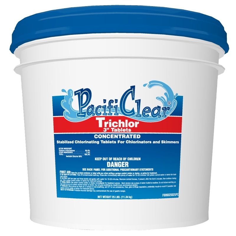 PacifiClear F008025025PC Trichlor Chlorine Sanitizer, 25 lb Pail, Tablet