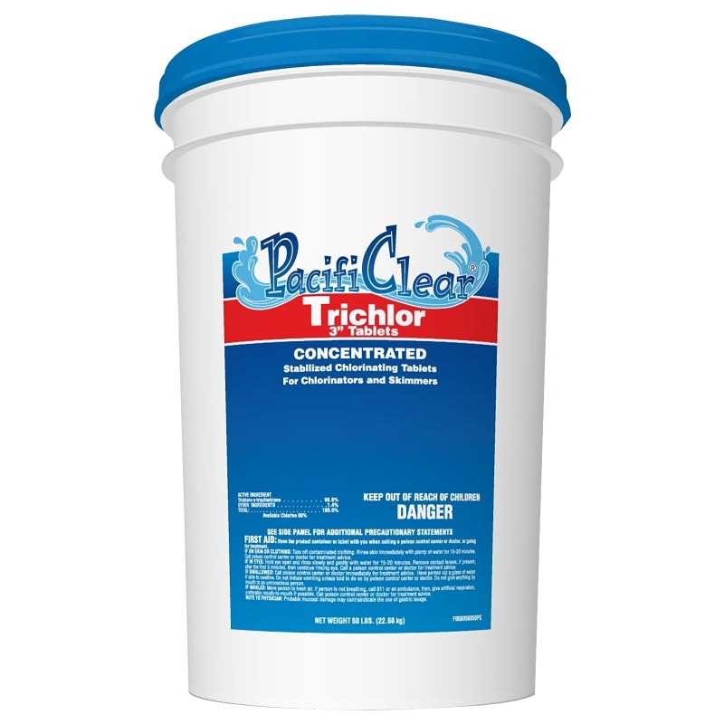 PacifiClear F008050050PC Trichlor Chlorine Sanitizer, 50 oz Pail, Tablet