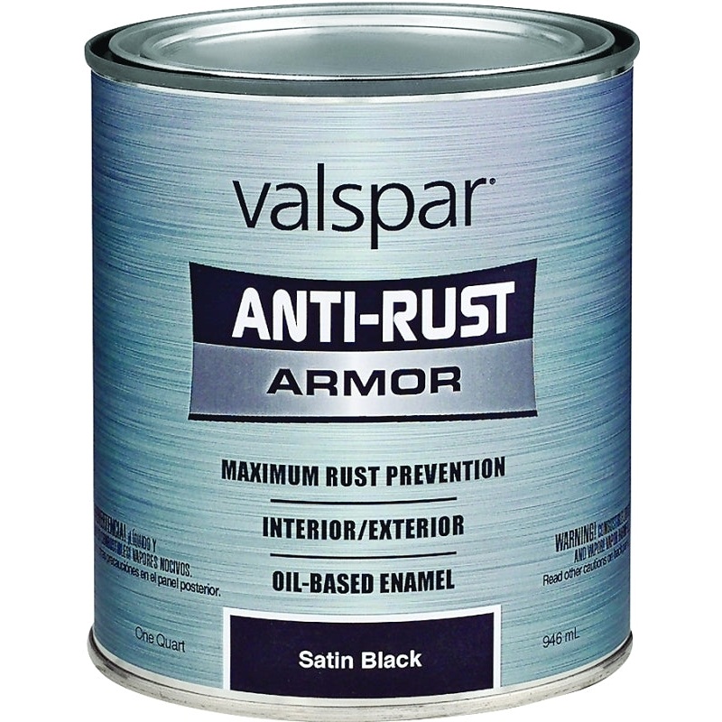 Valspar Armor 044.0021825.005 Enamel Paint, Oil Base, Satin Sheen, Black, 1 qt, Can, 400 sq-ft/gal Coverage Area
