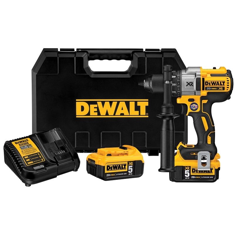 DEWALT DCD991P2 Drill/Driver Kit, Battery Included, 20 V, 5 Ah, 1/2 in Chuck, Metal Ratcheting Chuck