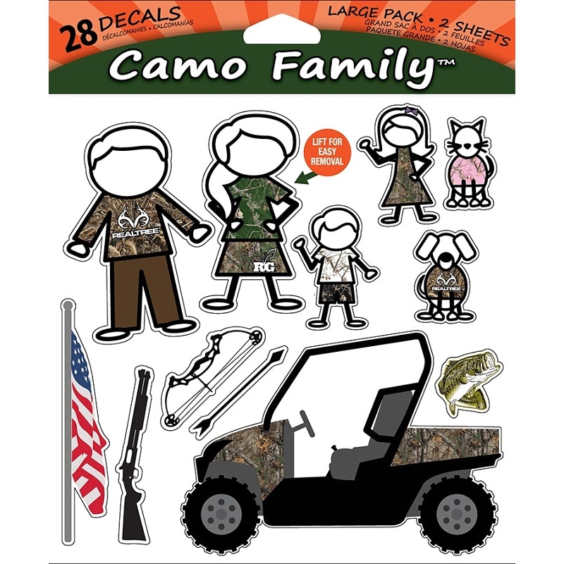 Realtree RT-CFAM-LG Decal Set, Camo Family, Vinyl Adhesive, Pack of 12