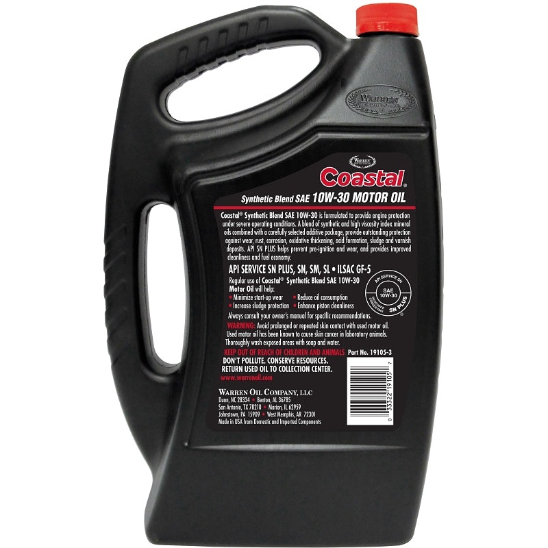 Warren 01805 Motor Oil, 10W-30, 5 qt, Pack of 3
