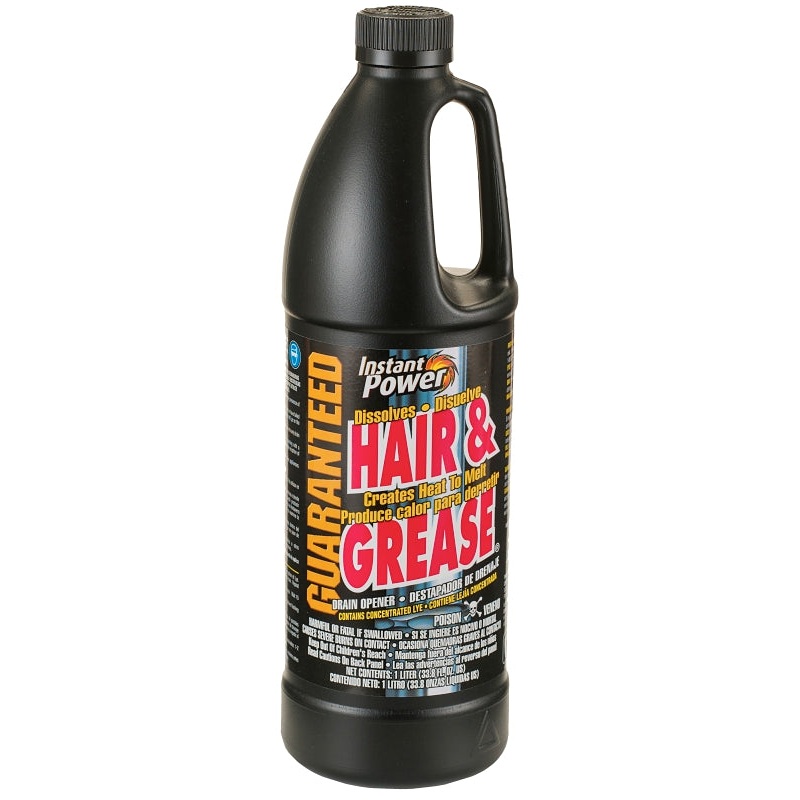 Instant Power 1969 Hair and Grease Drain Opener, Liquid, Clear, Odorless, 1 L Bottle, Pack of 12