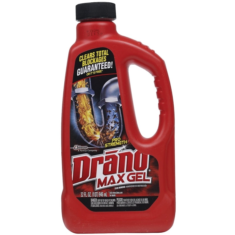 Drano Max Gel 00117 Clog Remover, Liquid, Natural, Bleach, 32 oz Bottle, Pack of 12