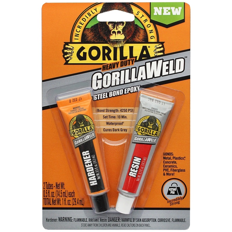 Gorilla 4330101 Steel Bond Epoxy, Black/Off-White, Liquid, 1 oz Tube