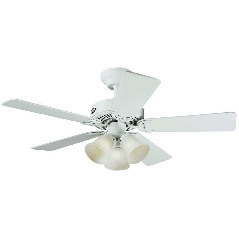 Hunter Southern Breeze Series 51010 Ceiling Fan, 5-Blade, Bleached Oak/White Blade, 42 in Sweep, Fiberboard Blade
