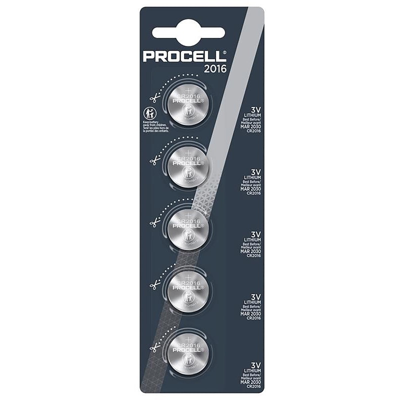 Procell PC2016 Coin Cell Battery, 3 V Battery, 110 mAh, Lithium Manganese Dioxide, Pack of 5