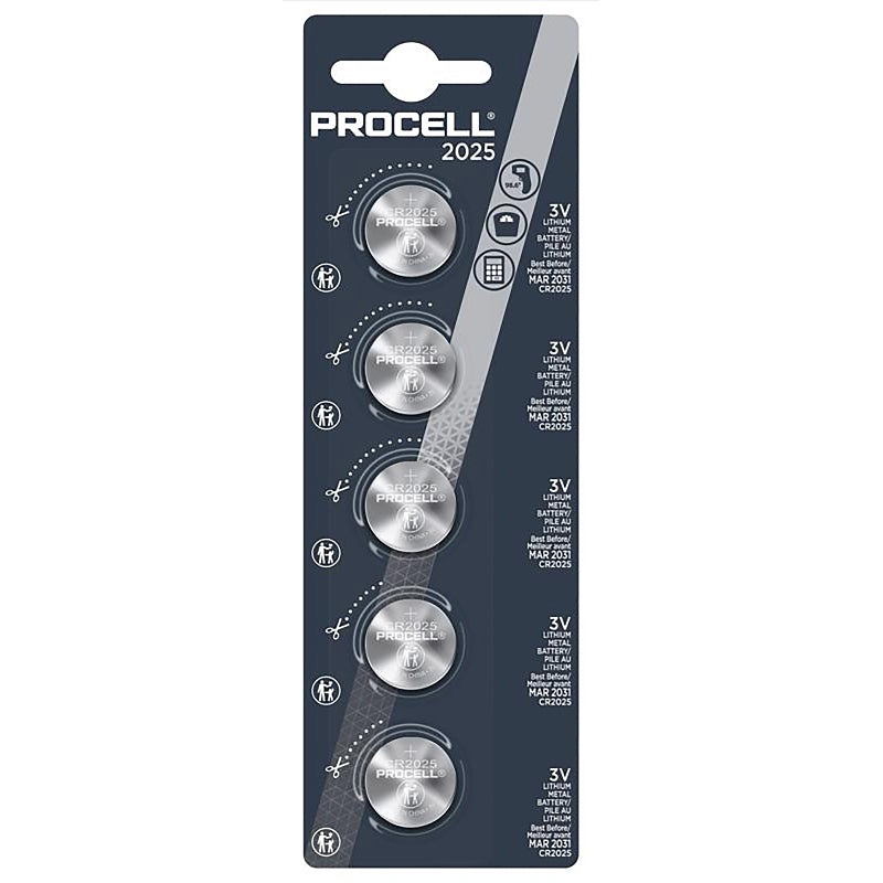 Procell PC2025 Coin Cell Battery, 3 V Battery, 185 mAh, Lithium Manganese Dioxide, Pack of 4