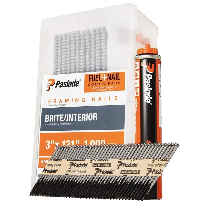 Paslode 650525 Series Framing Fuel and Nail Combo Pack, Tape Collation, 3 in L, Low Carbon Steel, 0.13 in Diameter