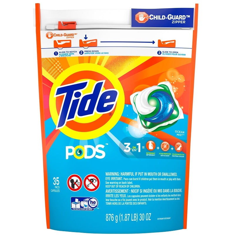 Tide 93126 Laundry Detergent, 35 CT, Liquid, Ocean Mist, Pack of 4
