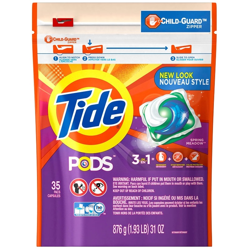 Tide 93127 Laundry Detergent, 35 CT, Liquid, Spring Meadow, Pack of 4