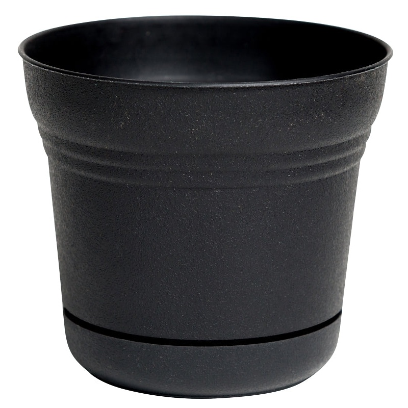 Bloem SP0700 Planter, 7.3 in Dia, 6-1/2 in H, Round, Plastic, Black, Matte, Pack of 12