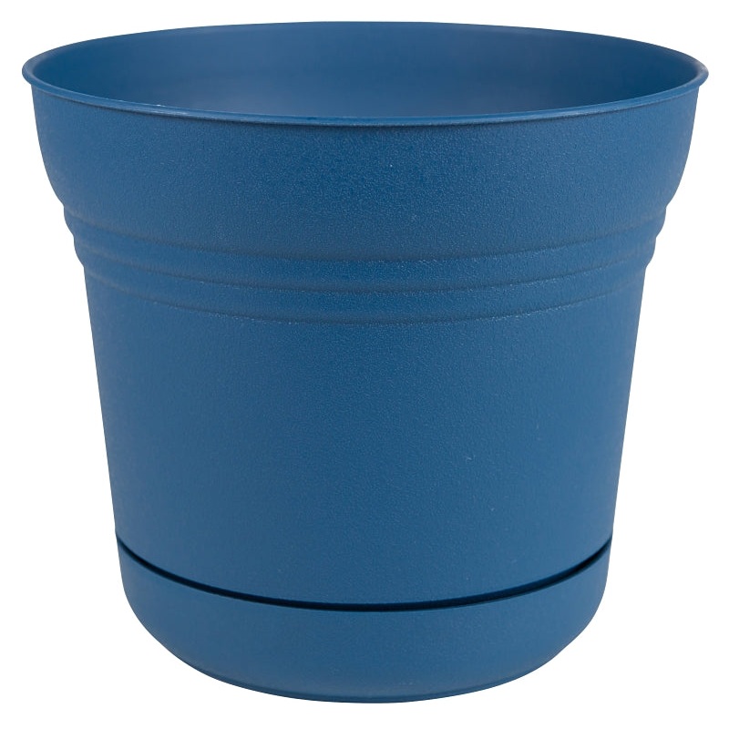 Bloem SP0733 Planter, 7.3 in Dia, 6-1/2 in H, Saturn Design, Deep Sea, Matte