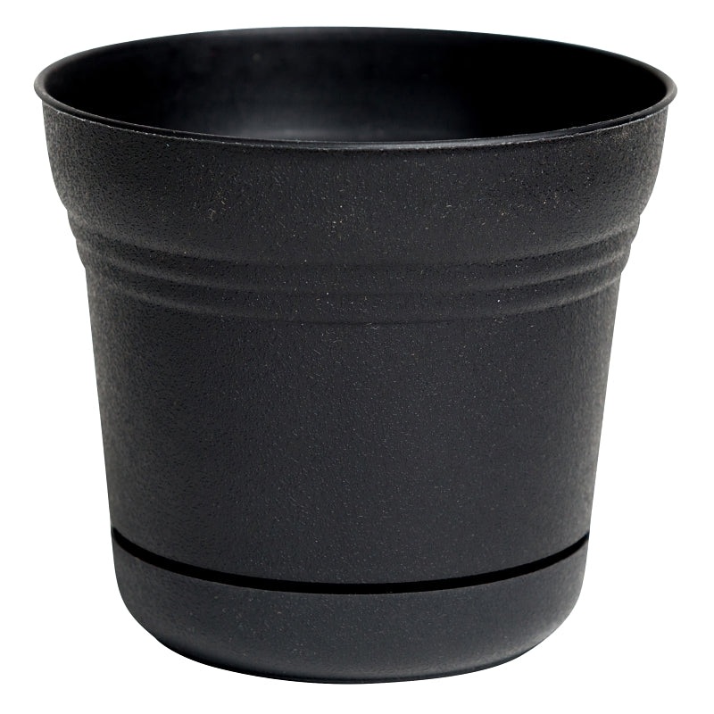 Bloem SPO500 Planter, 4-1/2 in H, 5 in W, 5 in D, Classic Textured Design, Plastic, Black, Matte, Pack of 12