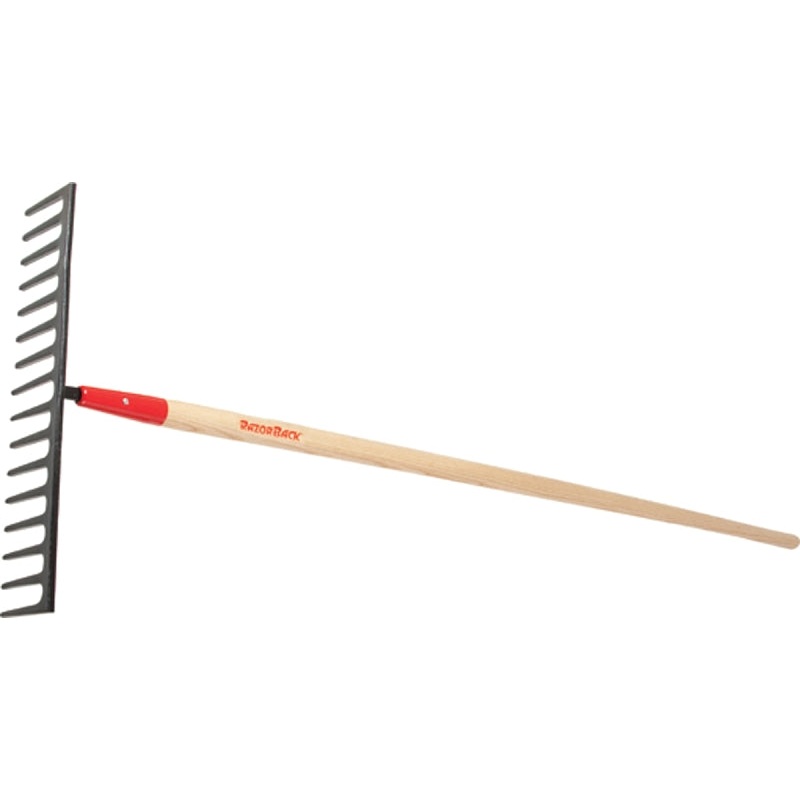 Razor-Back 63122 Road Rake, 4 in L Head, 18-1/2 in W Head, 16-Tine, Steel Tine, Steel Head, 66-1/4 in L Tine