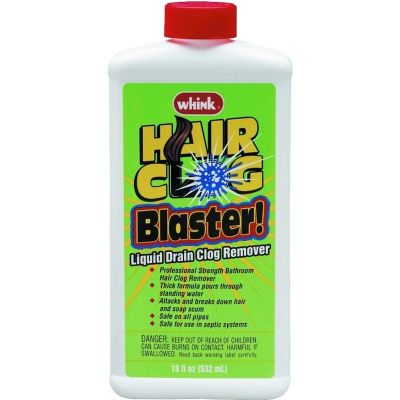 Whink 06216 Hair Clog Blaster, Liquid, Clear, Bleach, 18 oz Bottle, Pack of 6