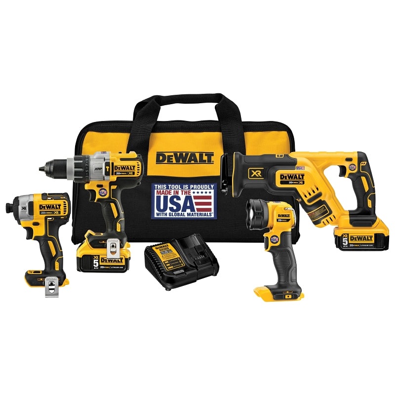 DeWALT DCK494P2 Combination Kit, Battery Included, 20 V, 4-Tool, Lithium-Ion Battery