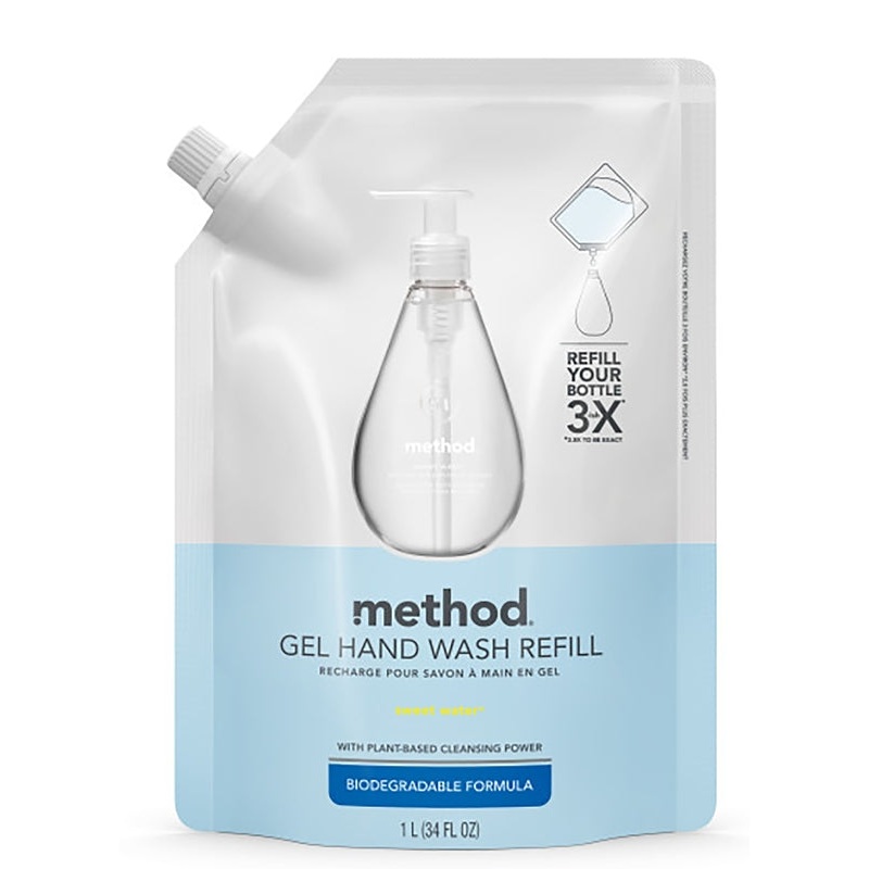method 328104 Gel Hand Wash Refill, Gel, Clear, Sweet Water, 34 oz Pouch