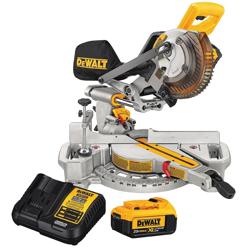 DEWALT DCS361M1 Sliding Miter Saw, Battery, 7-1/4 in Dia Blade, 3750 rpm Speed, 45 deg Max Miter Angle