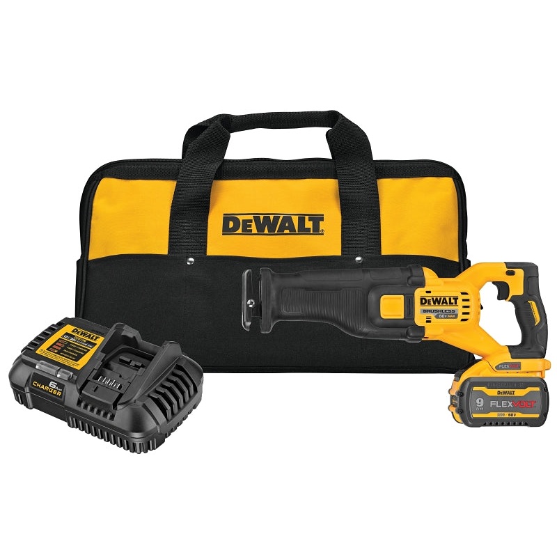 DEWALT DCS389X1 Series Brushless Reciprocating Saw Kit, Battery Included, 60 V, 9 Ah, 1-1/8 in L Stroke