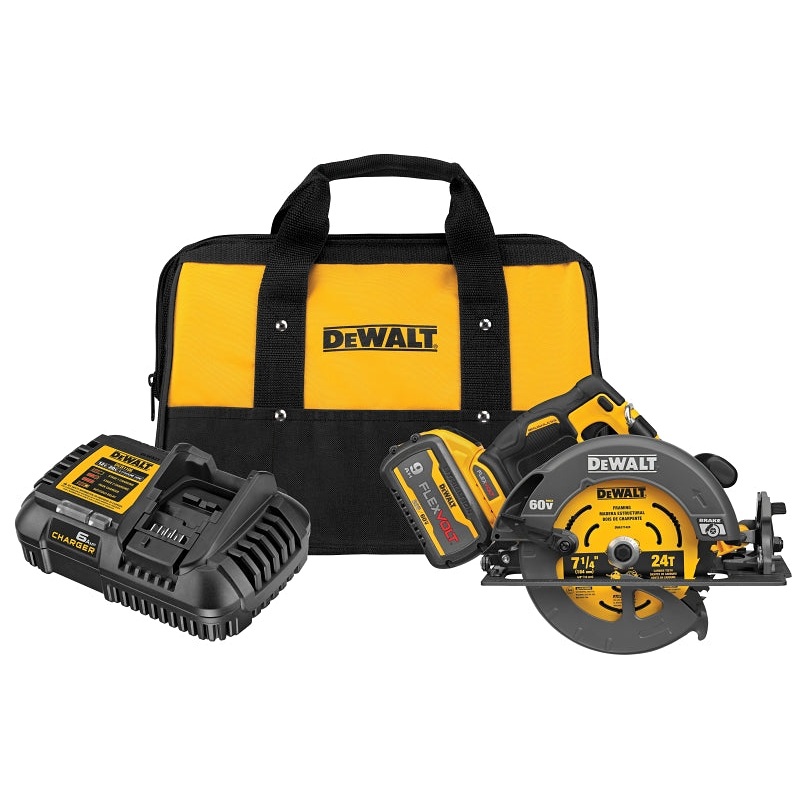 DEWALT DCS578X1 Series Brushless Circular Saw with Brake Kit, Battery Included, 60 V, 9 Ah, 7-1/4 in Dia Blade