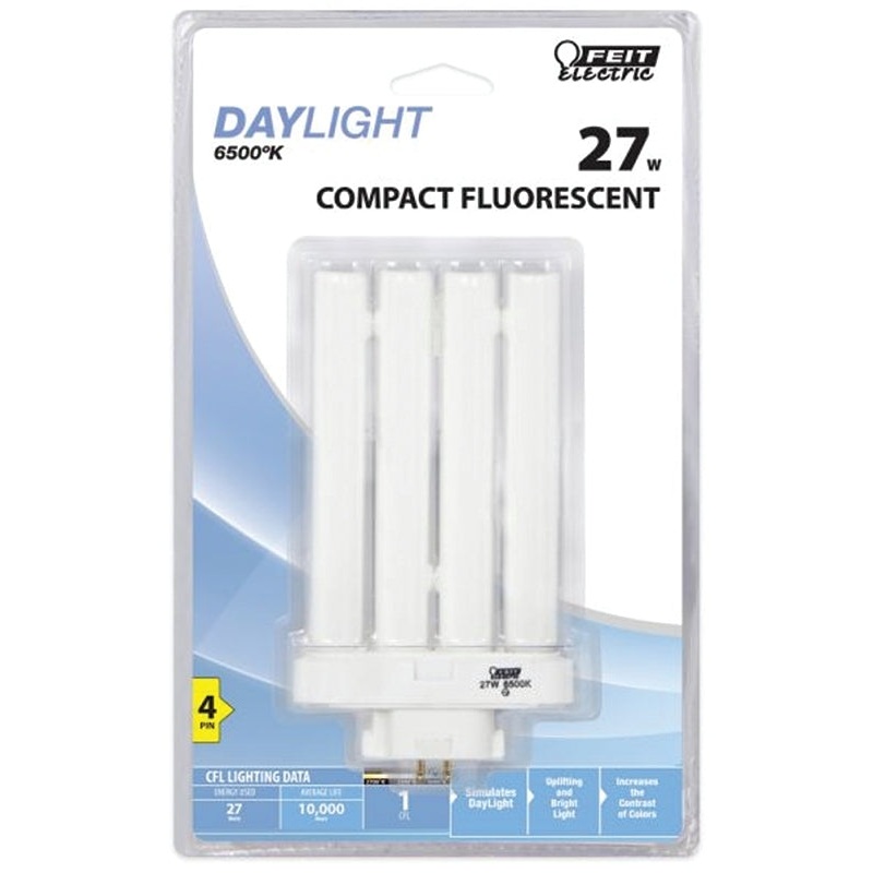 Feit Electric BPPL27F/65K Compact Fluorescent Bulb, 27 W, PL Lamp, GX10Q-4 Lamp Base, 1450 Lumens, 6500 K Color Temp