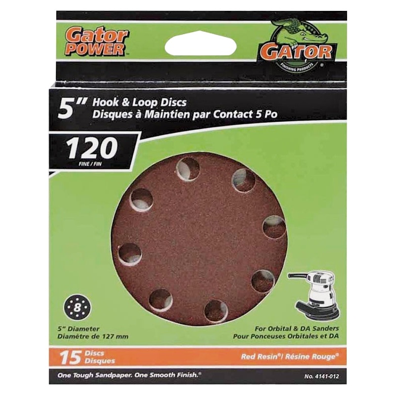 Gator 4141-012 Sanding Disc, 5 in Dia, 120 Grit, Fine, Aluminum Oxide Abrasive, Vented