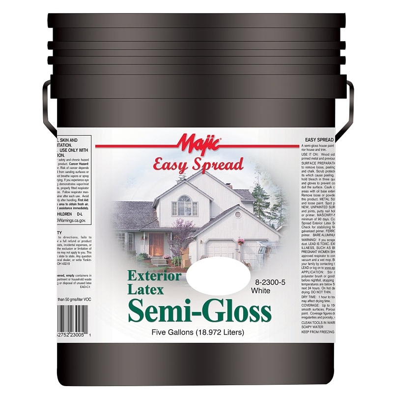 Majic Paints 8-2300-5 Exterior House Paint, Semi-Gloss, White, 5 gal Pail