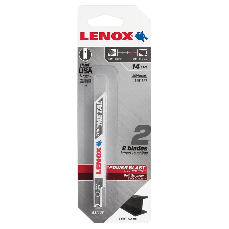 Lenox 1991562 Jig Saw Blade, 3/8 in W, 3-5/8 in L, 14 TPI, 3/PK