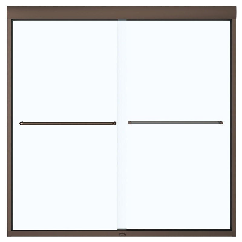 Maax Aura 135661-900-172 Bathtub Door, Dark Bronze Frame, Semi Frame, Clear Glass, Bypass/Sliding Door, 1/4 in Glass