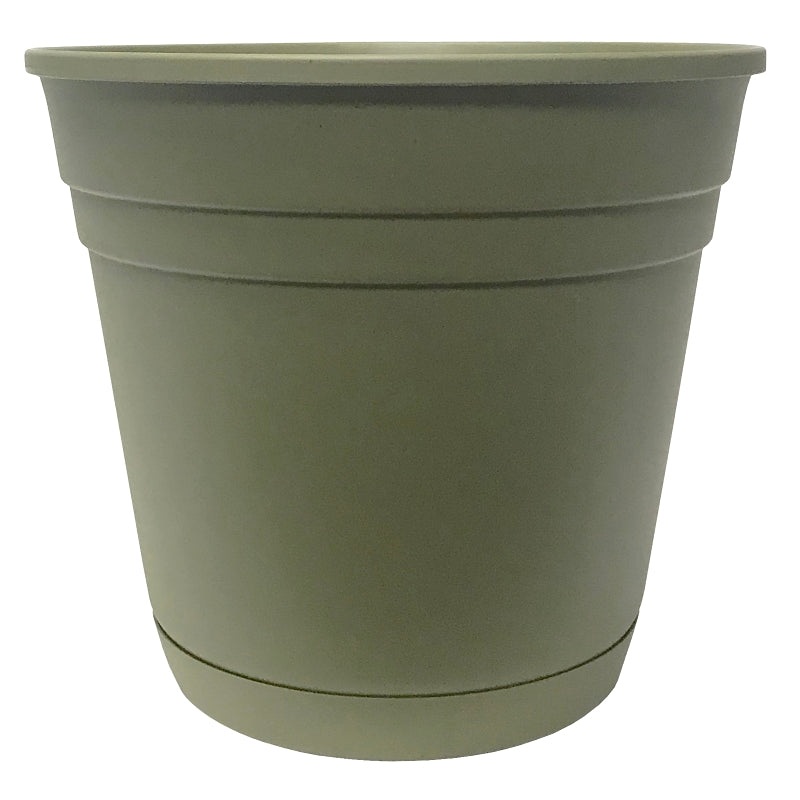 Southern Patio RN0812OG Planter with Saucer, 8 in Dia, Round, Poly Resin, Olive Green, Matte, Pack of 12
