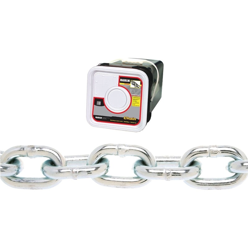 Baron PC30316SP Proof Coil Chain, 3/16 in, 150 ft L, 30 Grade, Steel, Zinc