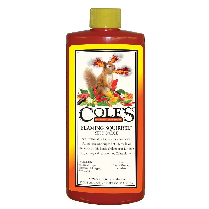 Cole’s Flaming Squirrel Seed Sauce FS08 Bird Seed, Cajun Flavor, 8 oz Bottle