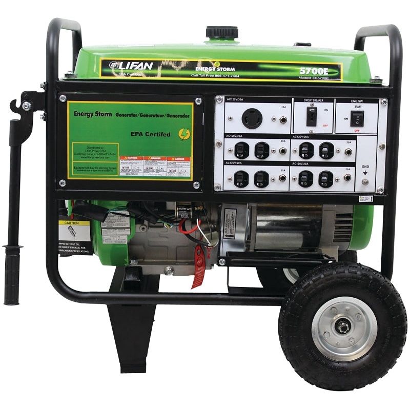 Lifan ES5700E Portable Generator, 42.2 A, 120/240 V, 5700 W Output, Gasoline, 6.5 gal Tank