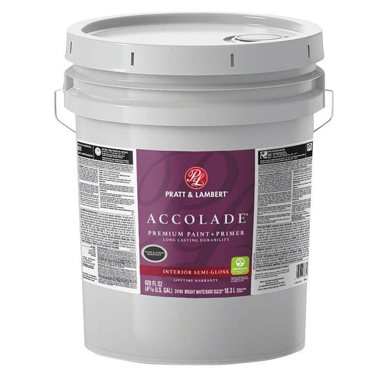 Pratt & Lambert Accolade 0000Z4180-20 Interior Paint, Semi-Gloss Sheen, Bright White, 5 gal, Can