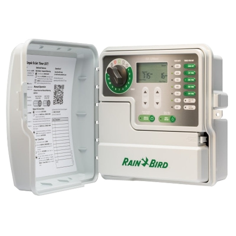 Rain Bird SST-1200OUT Irrigation Timer, 25.5/120 VAC, 6 -Zone, 1 -Program, LCD Display, White