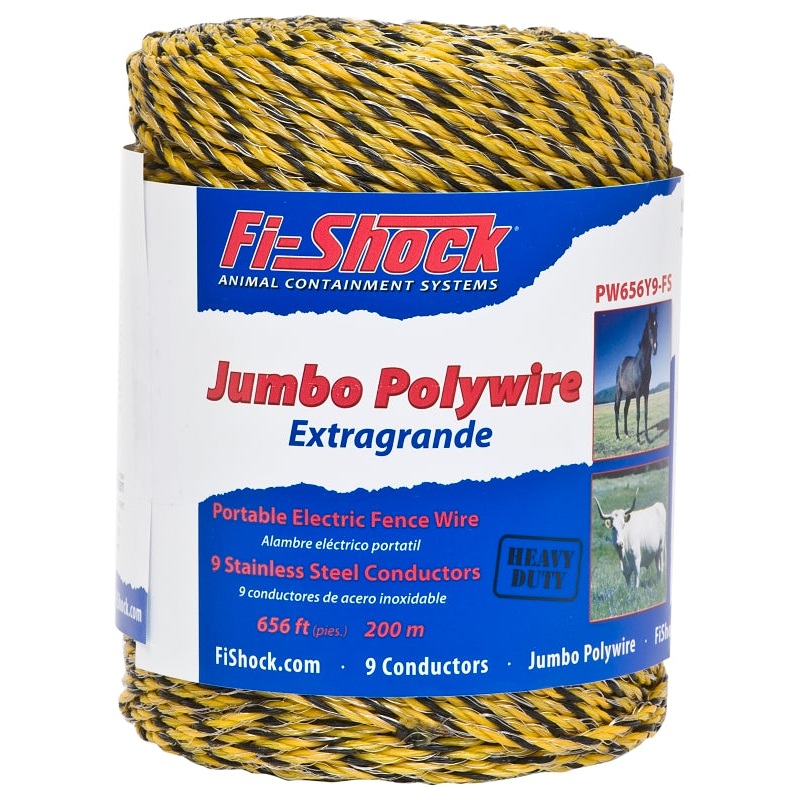 Zareba Fi-Shock PW656Y9-FS Series Polywire, 656 ft L, 9 Strands, Stainless Steel Conductor, Yellow