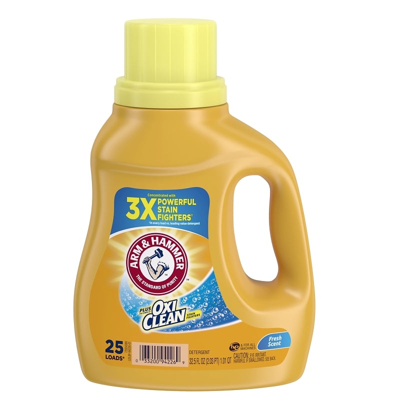 Arm & Hammer Plus OxiClean 97535 Laundry Detergent, 32.5 oz Bottle, Liquid, Characteristic, Pack of 8