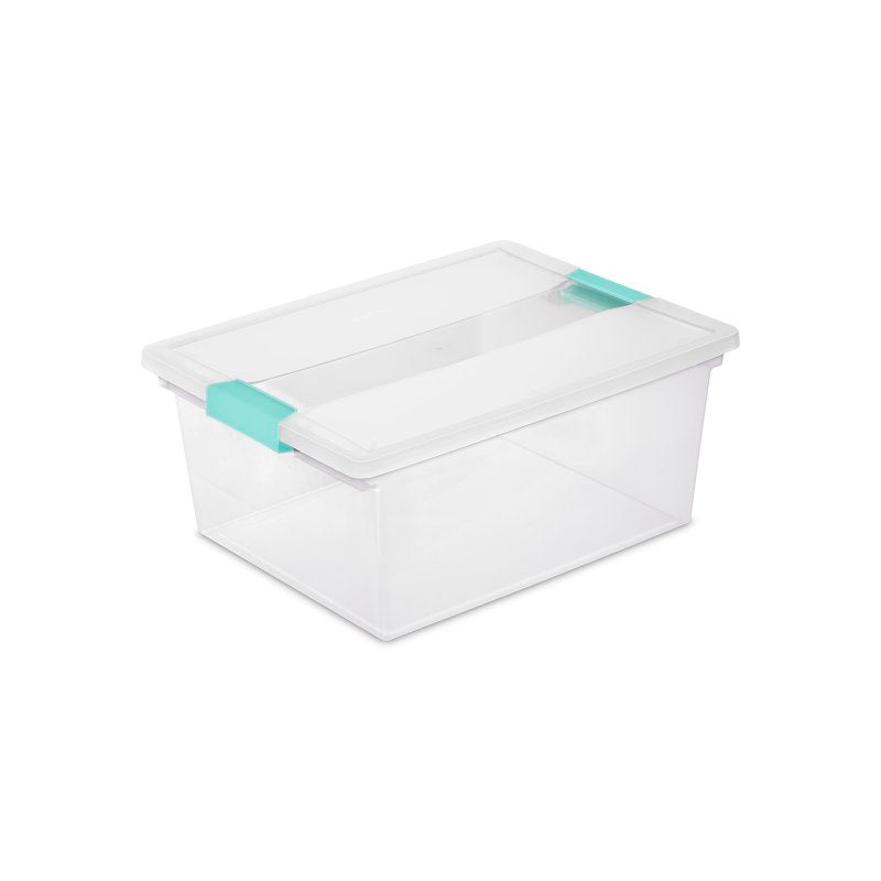 Sterilite 19658604 Clip Box, Plastic, Blue Aquarium/Clear, 14 in L, 11 in W, 6-1/4 in H, Pack of 4