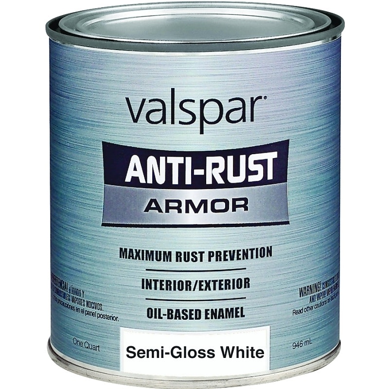 Valspar Armor 044.0021841.005 Enamel Paint, Oil Base, Semi-Gloss Sheen, White, 1 qt, Can, 400 sq-ft/gal Coverage Area