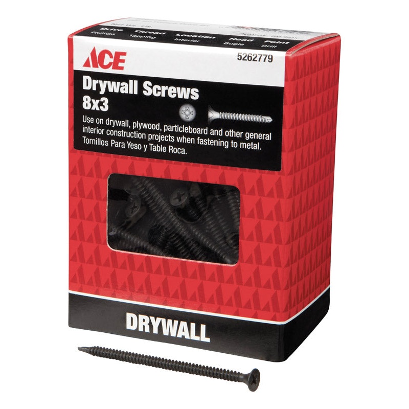 Ace No. 8 x 3 in. L Phillips Bugle Head Black Phosphate Steel Drywall Screws 1 lb. 86 pk