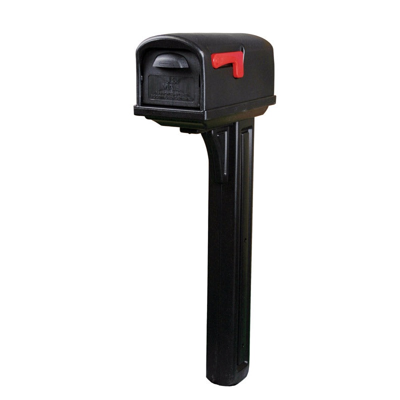 Gibraltar Mailboxes Gibraltar Classic Plastic Post and Box Combo Black Double Door Mailbox 49