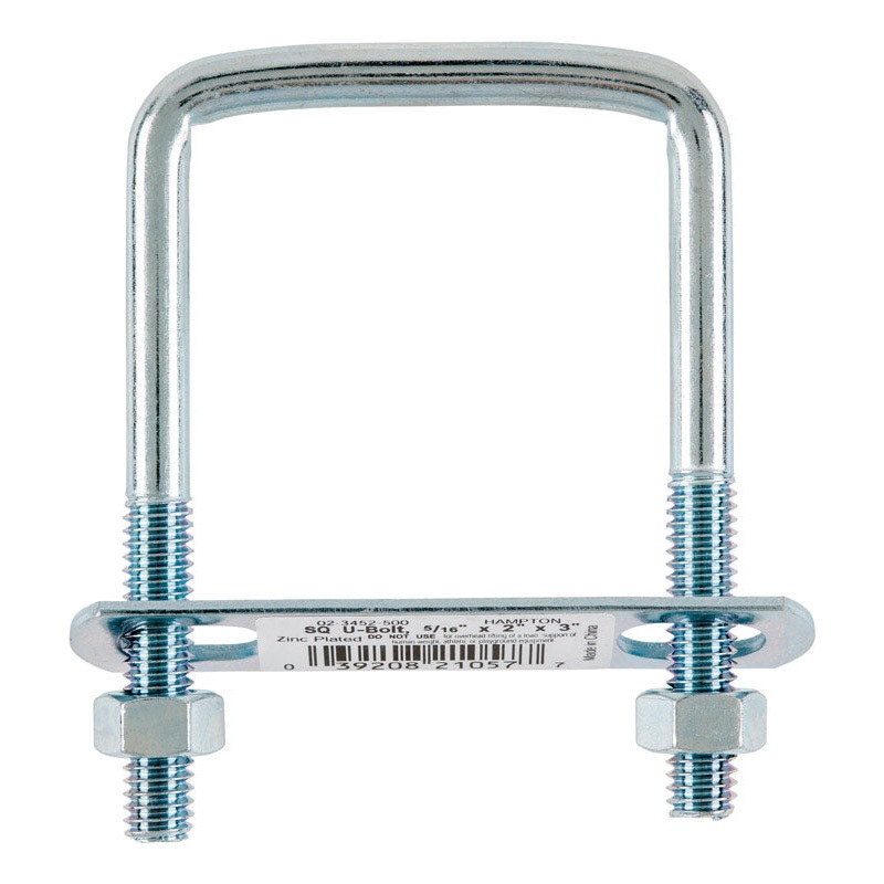 Hampton 2 in. W x 3 in. L Zinc Plated Steel Square Bend U Bolt 10 pk