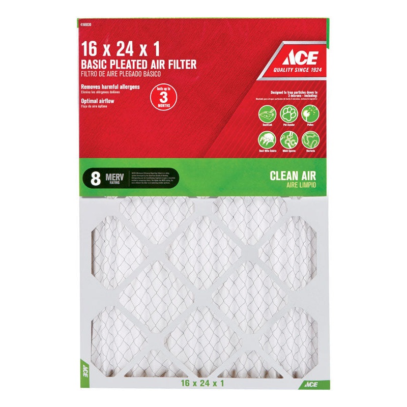 Ace 24 in. L x 16 in. W x 1 in. D Pleated Air Filter 8 MERV