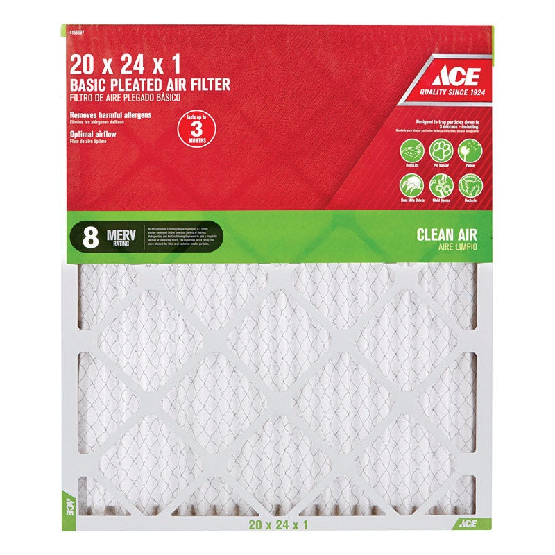 Ace 24 in. L x 20 in. W x 1 in. D Pleated Air Filter 8 MERV