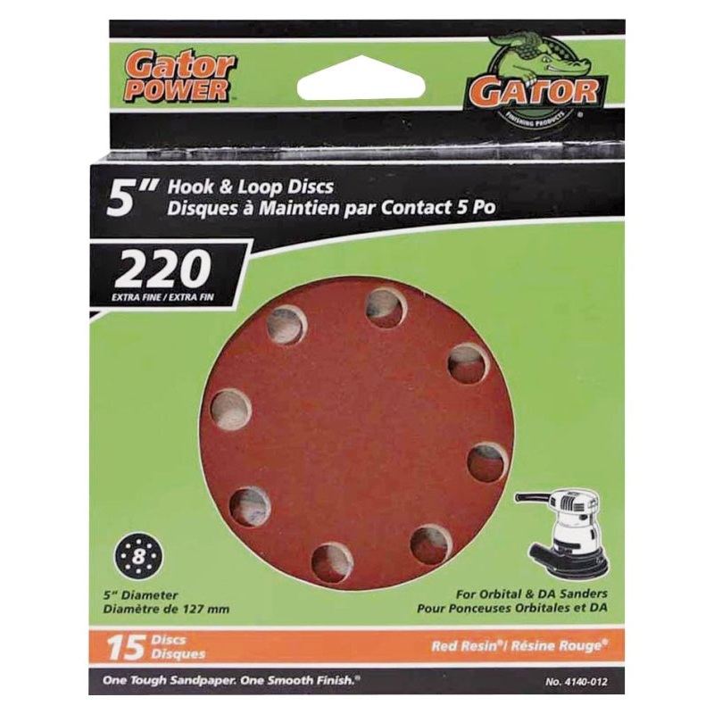 Gator 4140-012 Sanding Disc, 5 in Dia, 220 Grit, Extra Fine, Aluminum Oxide Abrasive, Vented