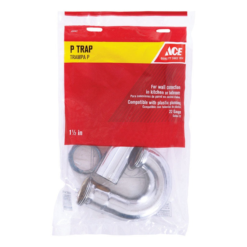 Ace 1-1/2 in. Dia. x 1-1/2 in. Dia. Slip To Slip Chrome Plated Brass P Trap