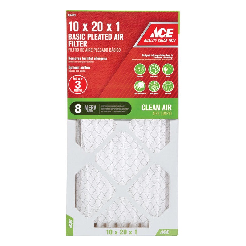 Ace 20 in. L x 10 in. W x 1 in. D Pleated Microparticle Air Filter 8 MERV
